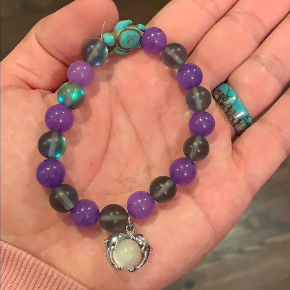 Dolphin Turtle Beaded Bracelet Purple Blue